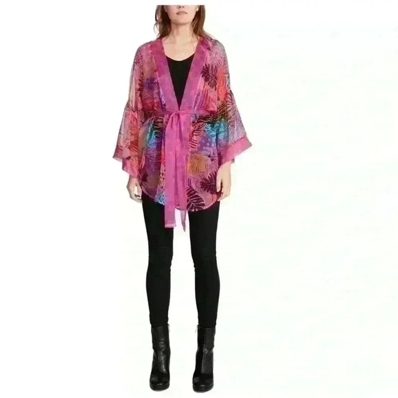 Steve Madden Tops - NWT Steve Madden Womens Tropical Jungle Tie Front Kimono Grap Pink Tropical OS